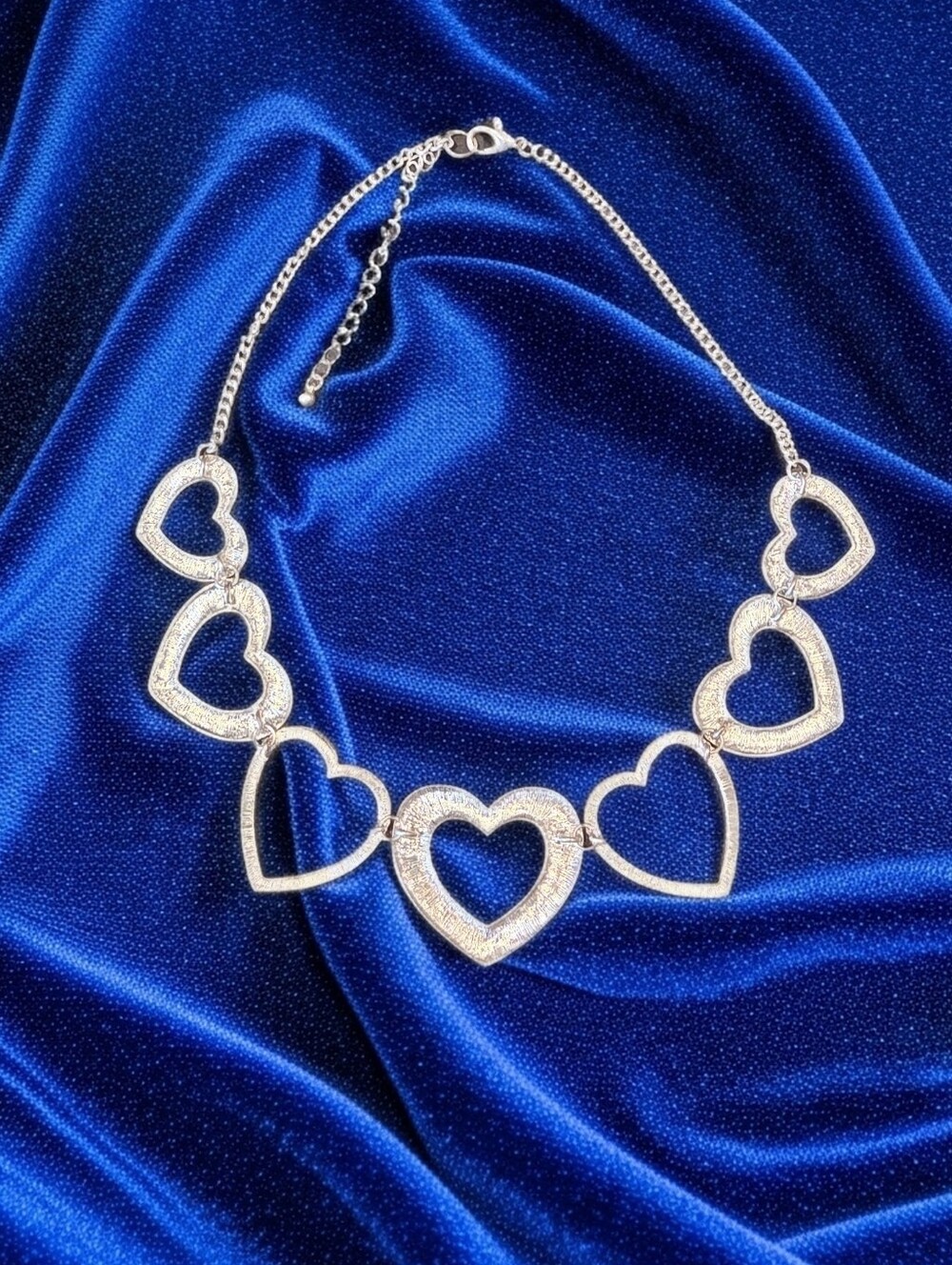 Silver Heart Link Necklace - Sparkling CZ Open Heart Statement